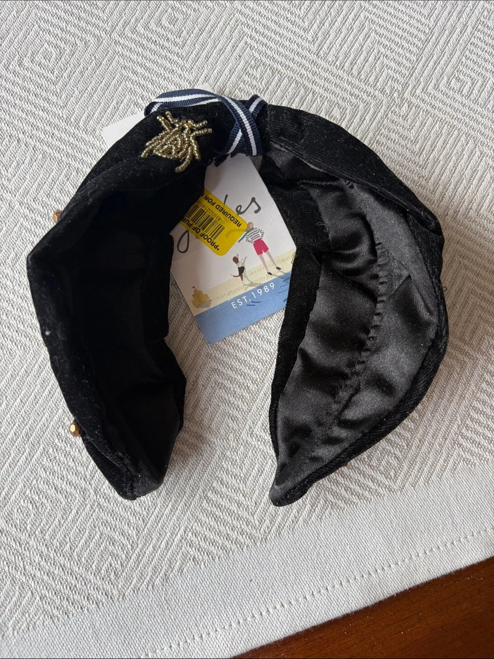 Joules Black Knotted Headband with Gold Bead Embroidery